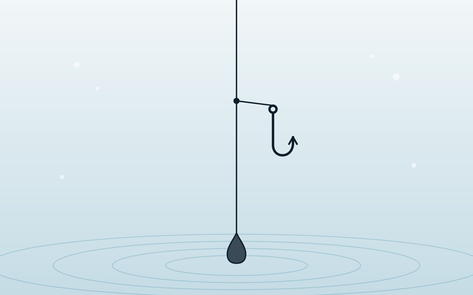 Illustration of a drop shot rig: a hook tied on a short tag above a teardrop weight at the end of the line