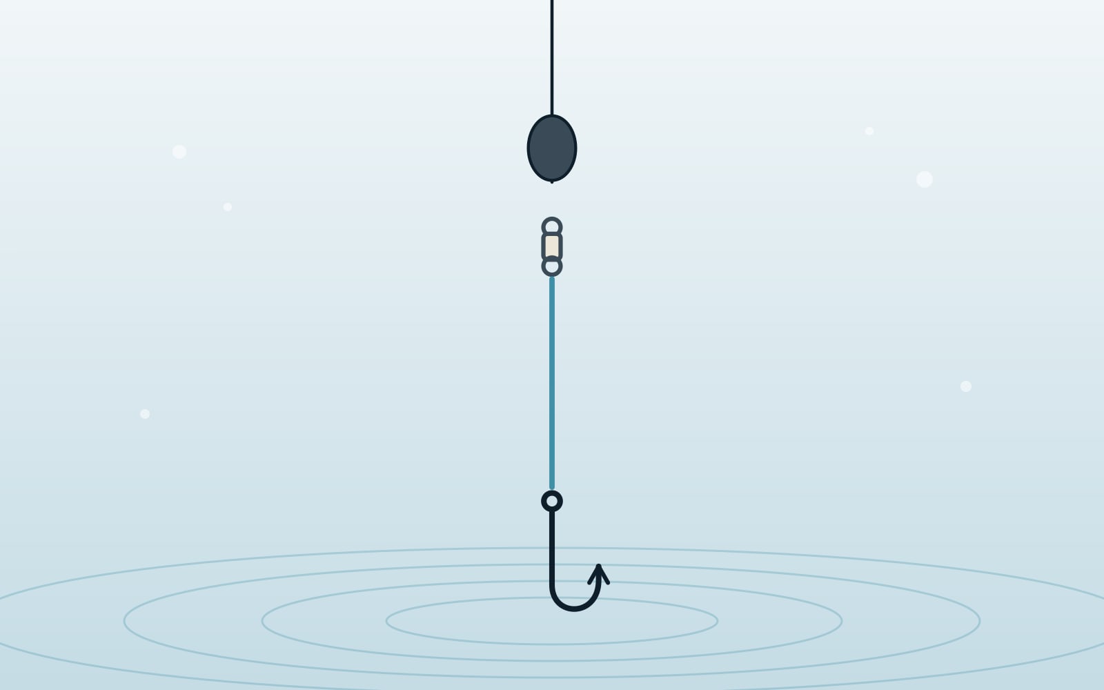 Illustration of a fish finder rig: an egg sinker sliding on the line above a swivel, a leader and a hook