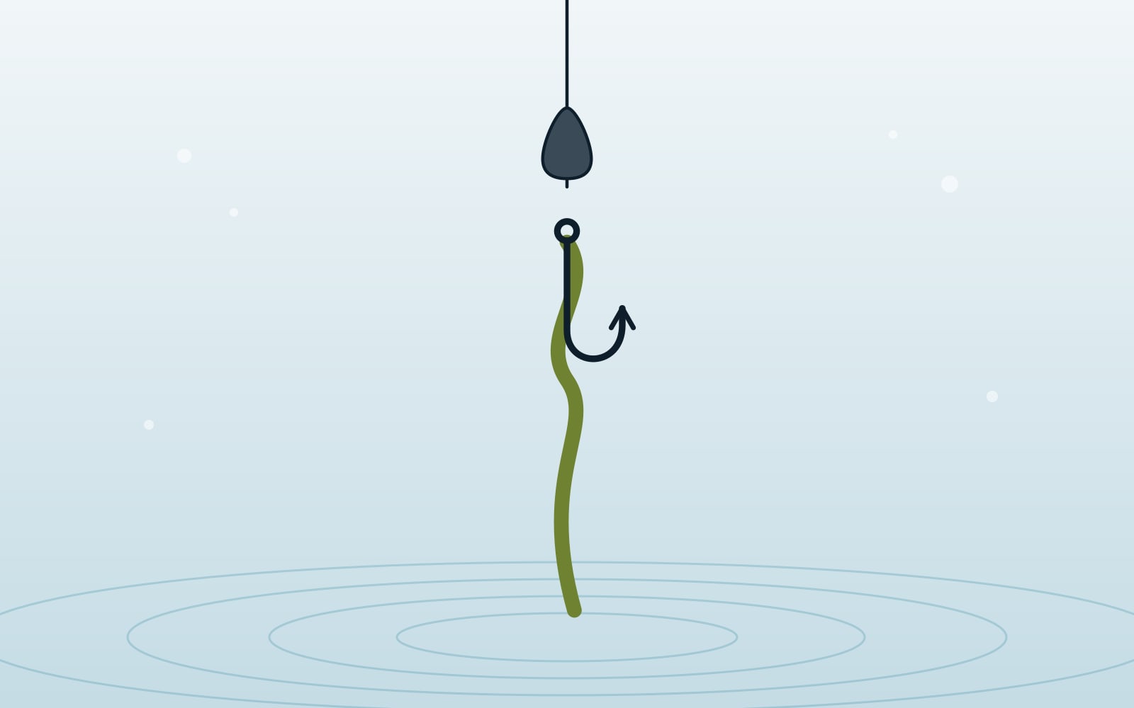 Illustration of a Texas rig: a bullet sinker sliding above a worm hook rigged with a soft plastic worm